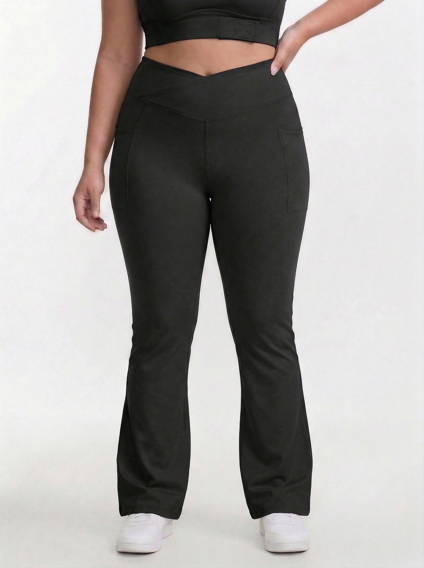 Lolacurve High-Rise Cheeky Plus Size Black Flare Leggings