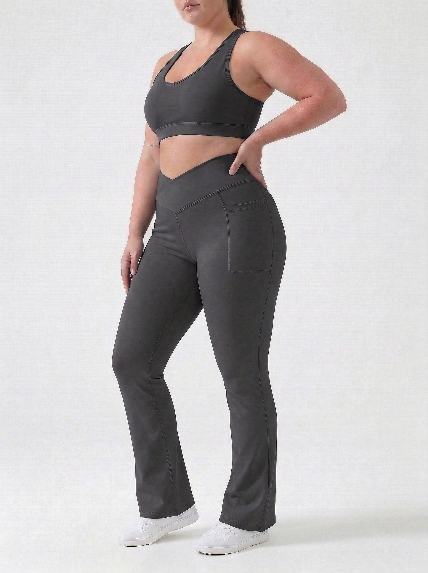 Lolacurve High-Rise Cheeky Plus Size Dark Grey Flare Leggings
