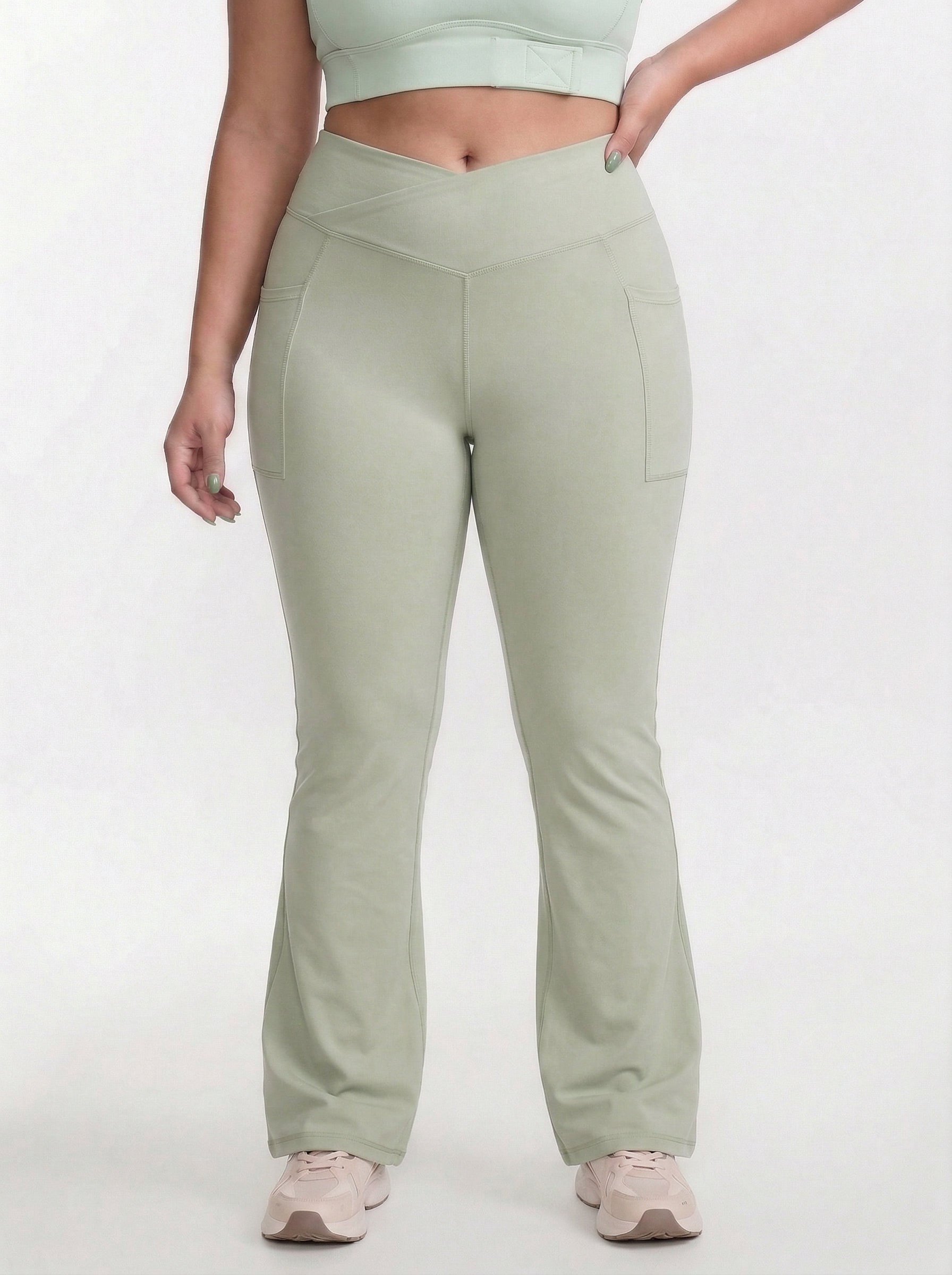 Lolacurve High-Rise Cheeky Plus Size Smoky White Flare Leggings