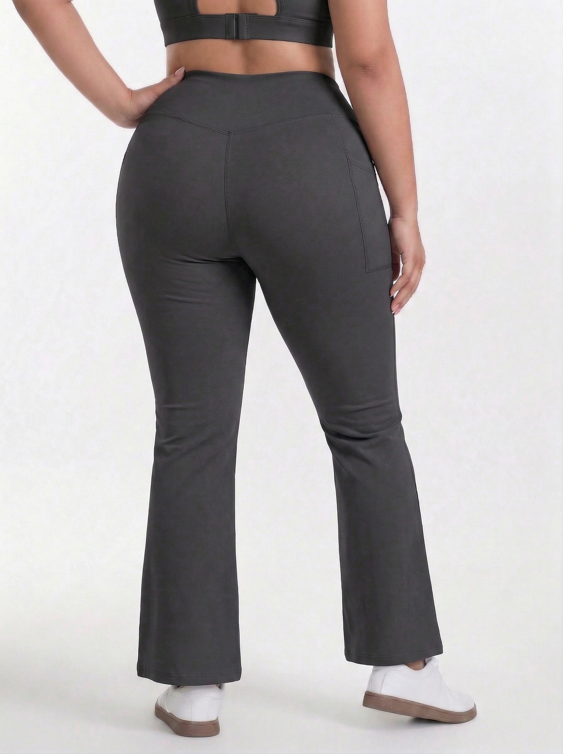 Lolacurve High-Rise Cheeky Plus Size Dark Grey Flare Leggings
