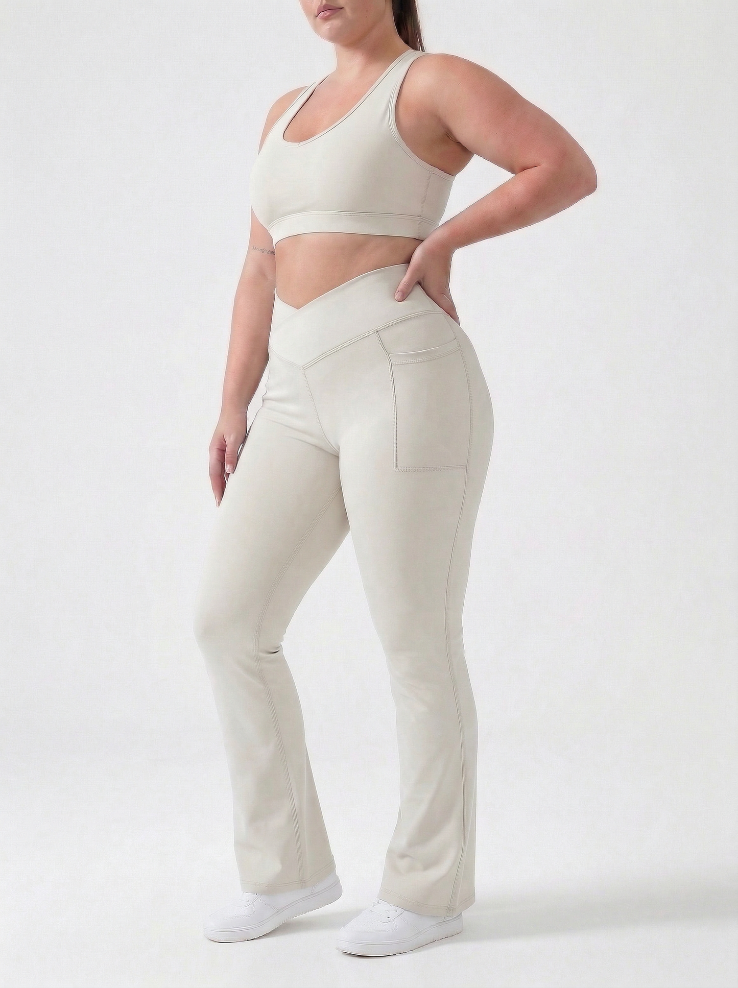 Lolacurve High-Rise Cheeky Plus Size Smoky White Flare Leggings
