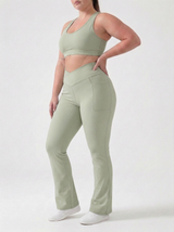 Lolacurve High-Rise Cheeky Plus Size Avocado Green Flare Leggings