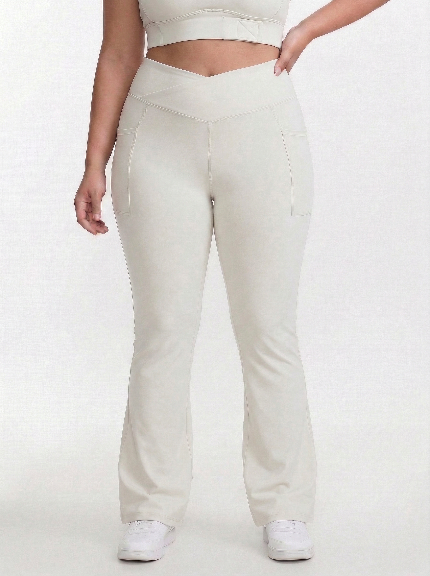 Lolacurve High-Rise Cheeky Plus Size Smoky White Flare Leggings