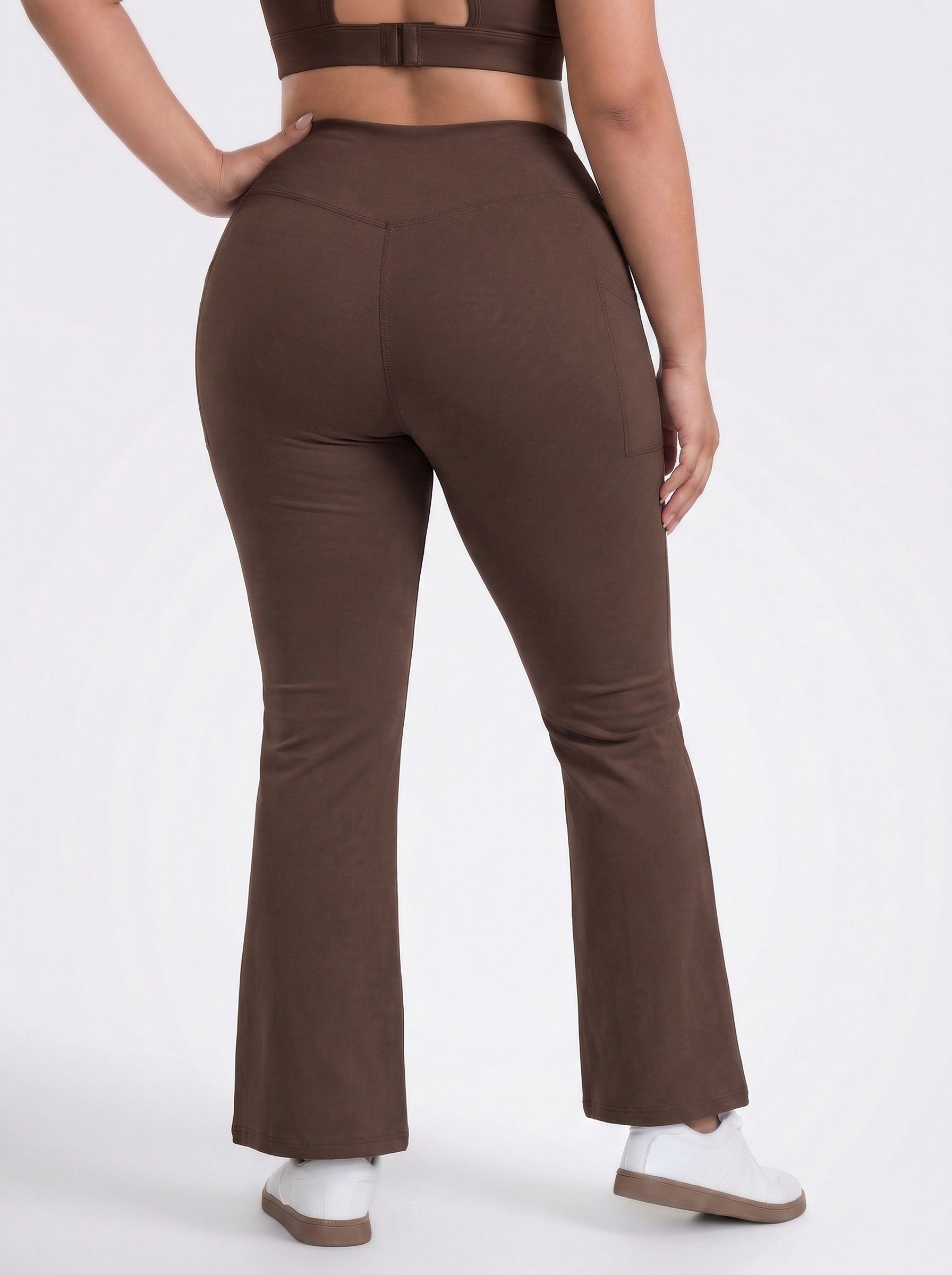 Lolacurve High-Rise Cheeky Plus Size Brown Flare Leggings