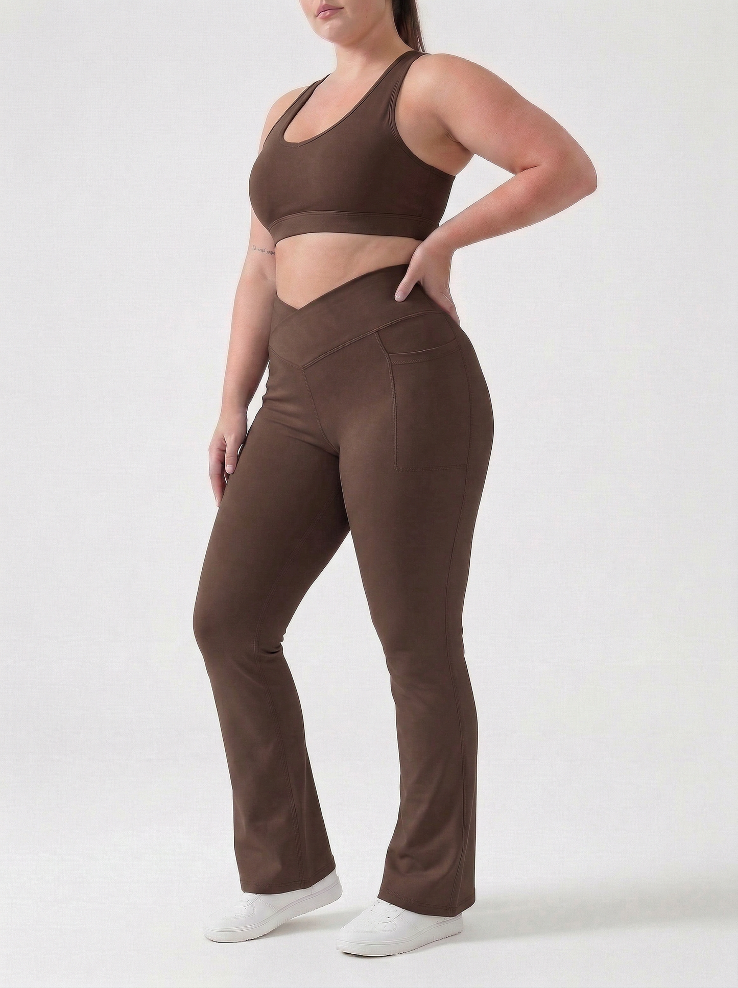 Lolacurve High-Rise Cheeky Plus Size Brown Flare Leggings