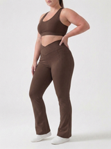 Lolacurve High-Rise Cheeky Plus Size Brown Flare Leggings