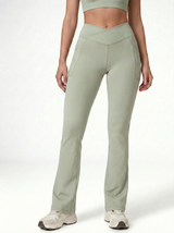Lolacurve High-Rise Cheeky Avocado Green Flare Leggings